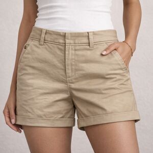 APT 9 Khaki Chino Shorts Womens 6 Tan Mid Rise Stretch Cuffed Summer